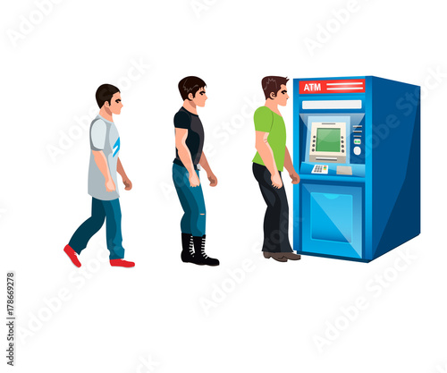 People waiting to queue to an ATM