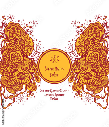Template with Beautiful abstract marine flowers bouquet in orange on white