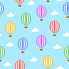Fotobehang Luchtballon Naadloos luchtballonnen patroon op blauw  © Chris the Composer