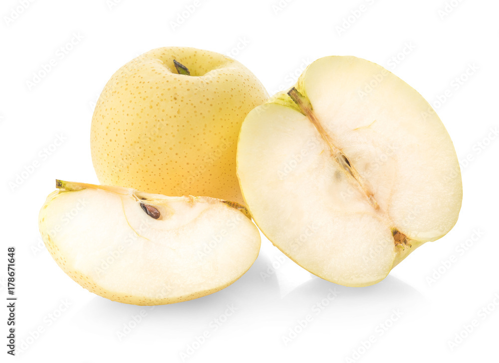 Pears - Asian Pears isolated on white background. Pears an ancient fruit and bearing yellow juicy fruit in spring is delicious fresh. Pears - Asian Pears isolated on white background. Pears an ancient fruit and bearing yellow juicy fruit in spring is delicious fresh.
