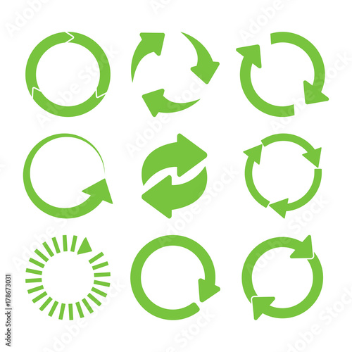 Green round recycle icons set