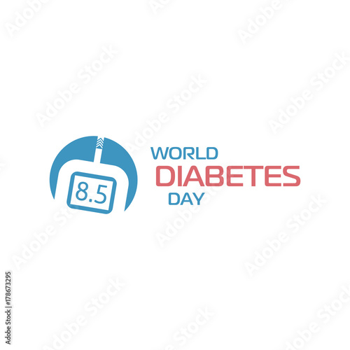 World diabetes day sign. Glucose meter medical device, blood glucose monitoring, determining concentration. Vector logo.
