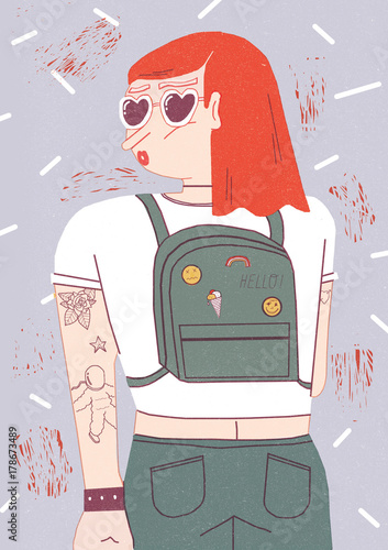 Girl with backpack photo