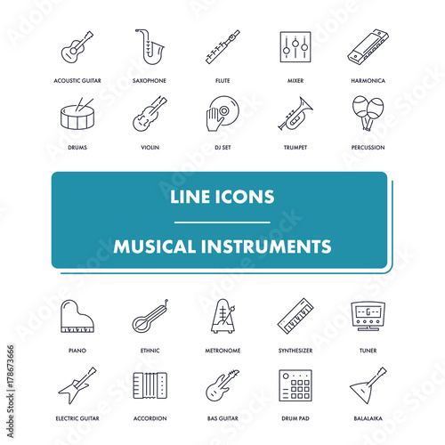 Line icons set. Musical instrumental  photo