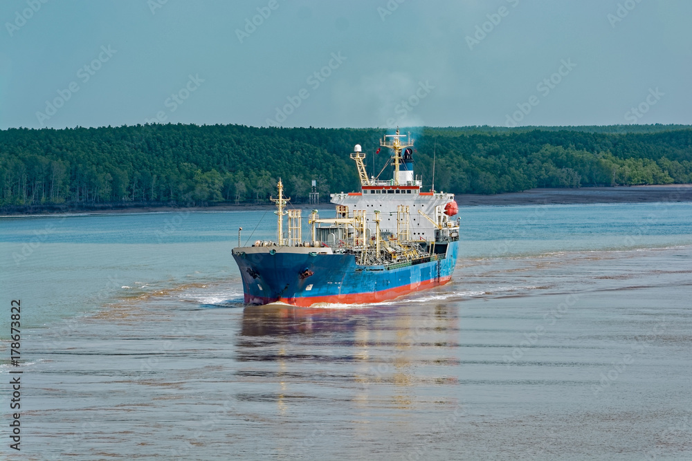 Chemical Tanker vessel sails upstream the Song Long River.