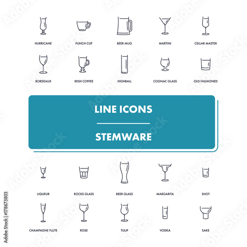 Line icons set. Stemware 