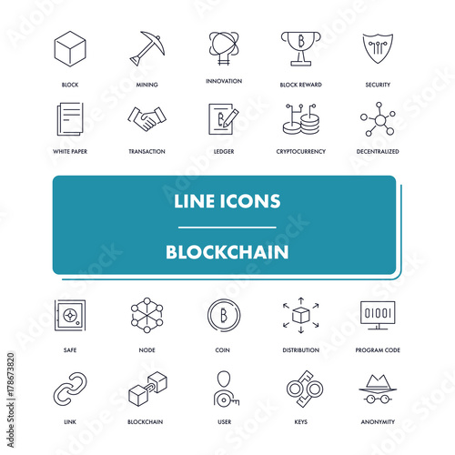 Line icons set. Blockchain