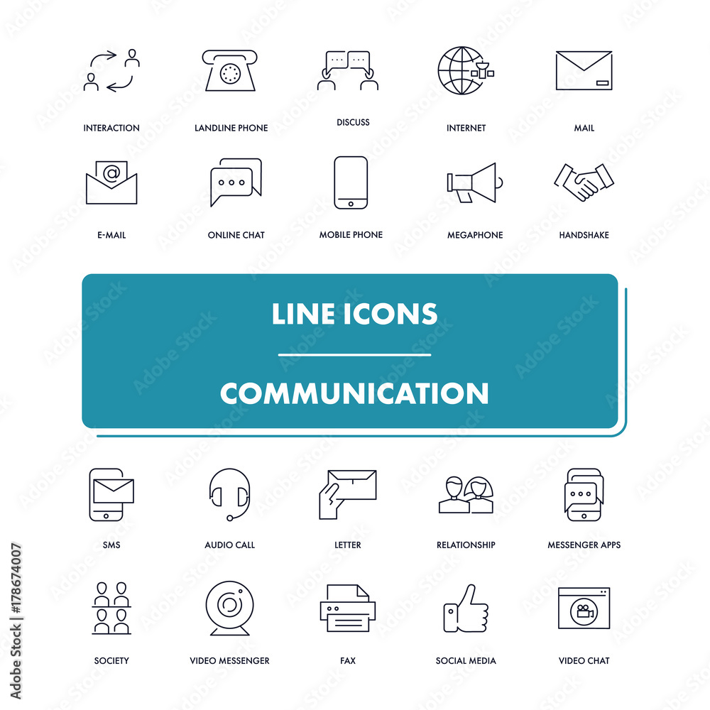 Line icons set. Communication 