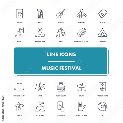 Line icons set. Music festival 