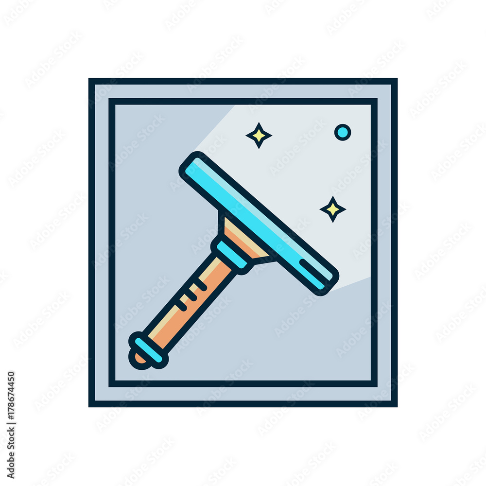 Window cleaning squeegee flat color line icon. Glass cleaner scraper