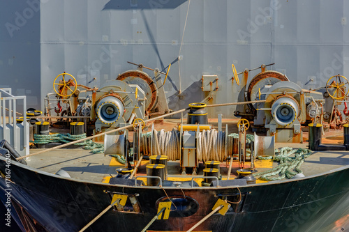 Bilde på lerret Equipment on forecastle deck of ship.
