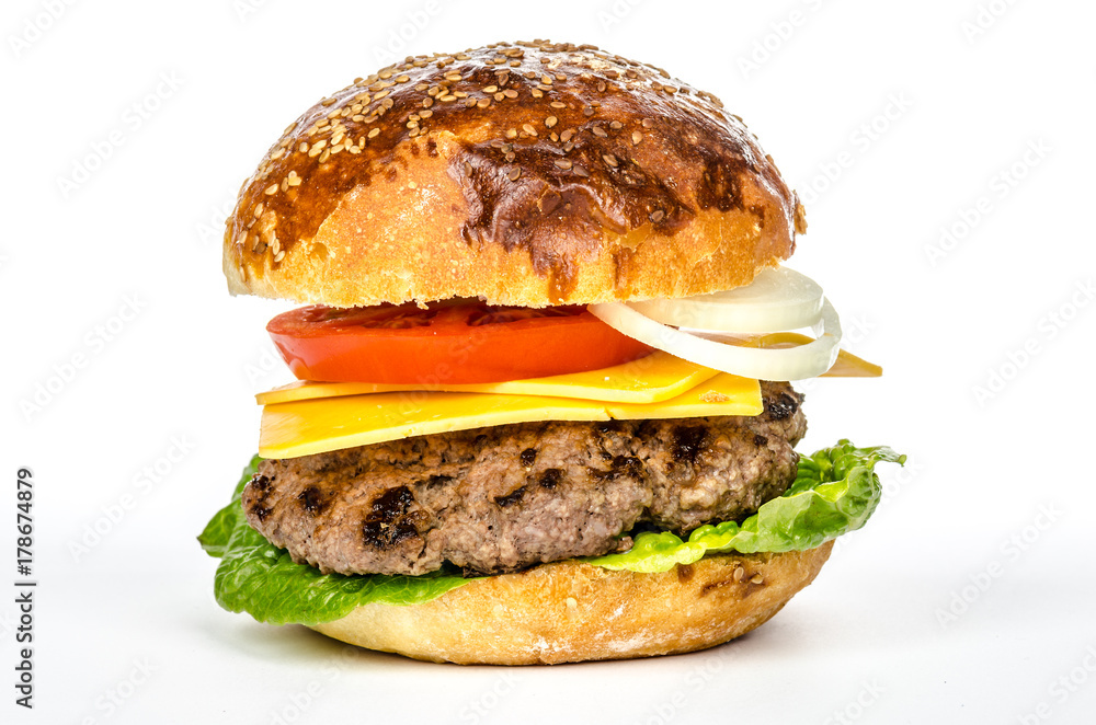 burger with cheese and vegetables
