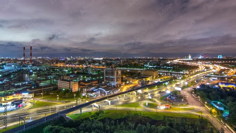 Moscow timelapse, night view of the third transport ring and the central part of Moscow's rings, traffic, car lights Moscow timelapse, night view of the third transport ring and the central part of Moscow's rings, traffic, car lights