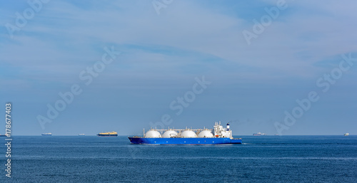LNG tanker is passing by Singapore Strait.