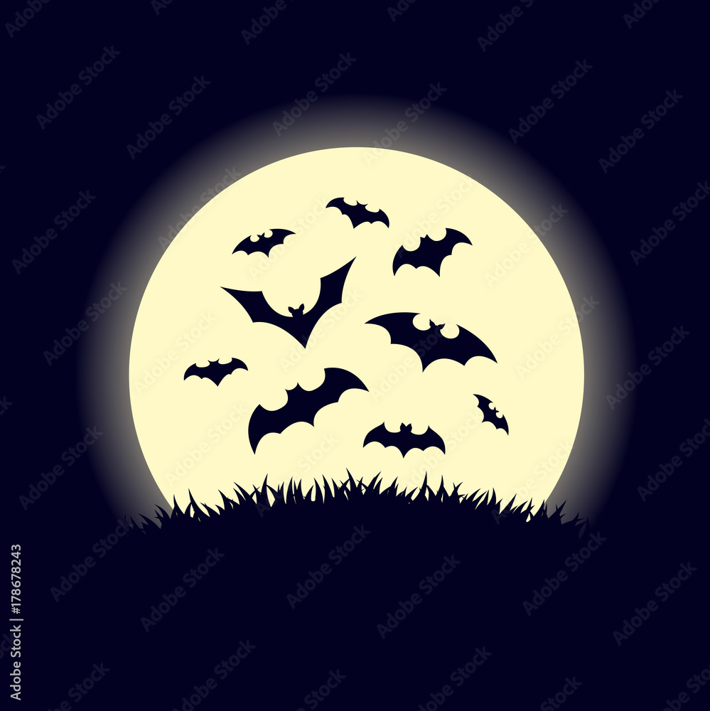 Black bats and moon