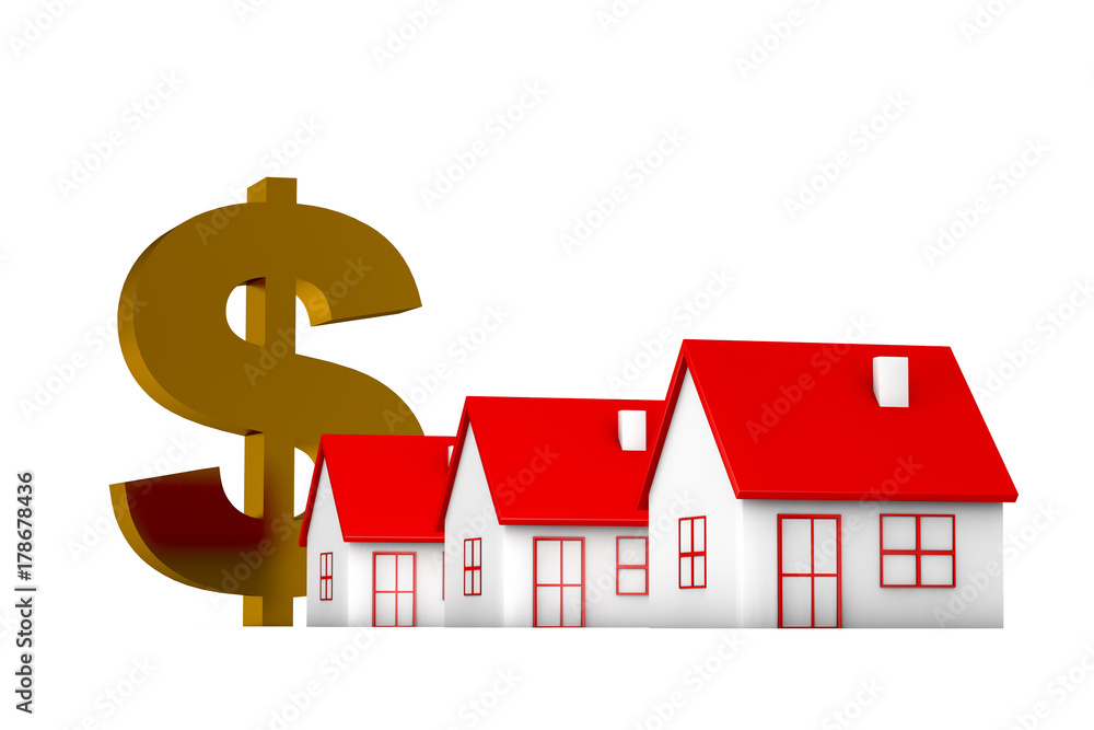 Obraz premium 3d illustration house and currency sign on white