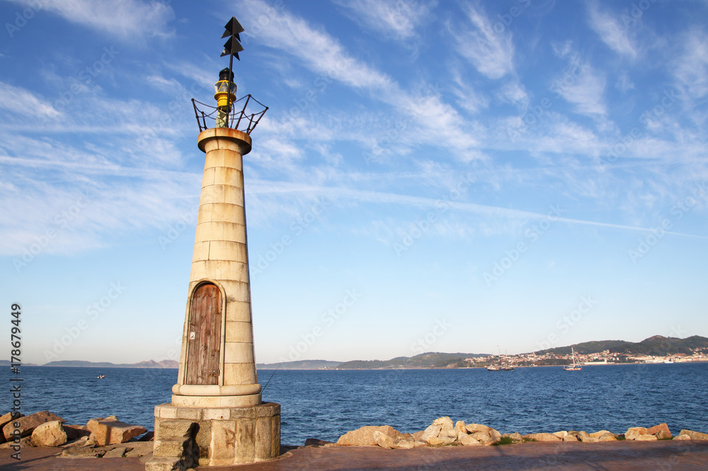 landscape of the coast of Vigo with lighthouse