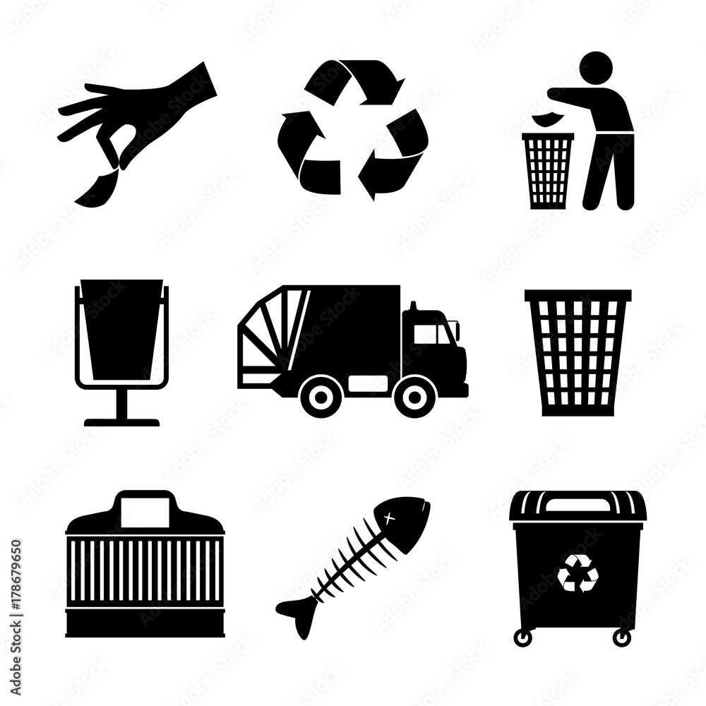 Black garbage icons Black garbage icons