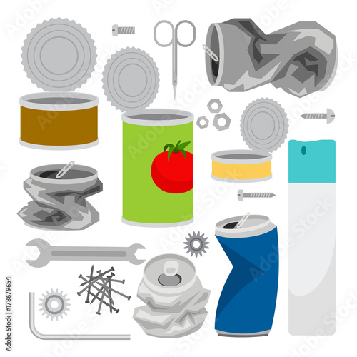 Metal trash icons collection