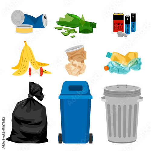 Trash set with garbage bins