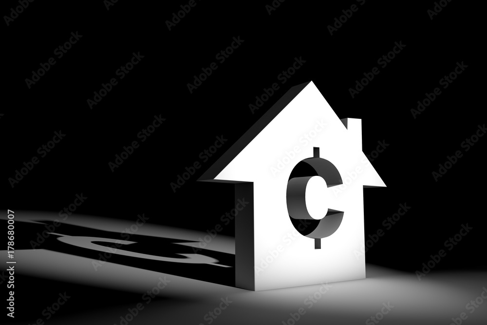 3d illustration house model with currency sign 3d illustration house model with currency sign