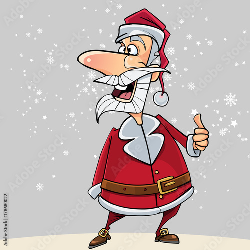 cartoon funny Santa Claus shows an approving gesture thumb up