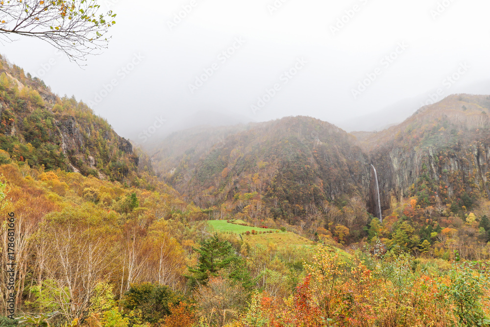 Fudodaki in autumn of Yonago, Suzaka-shi, Nagano Prefecture,Japan.