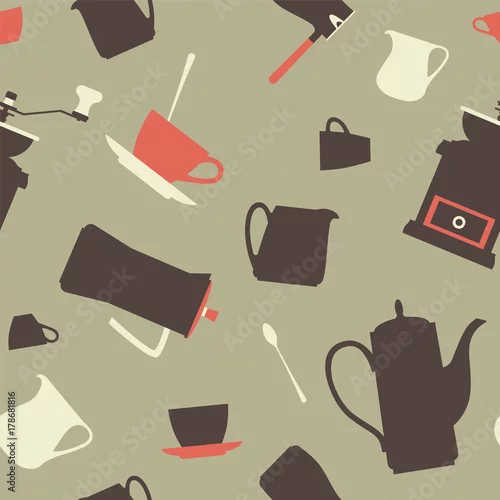 Tapety Kawa w tle. Wzór z zastawy stołowej. Wektorowe płaskie ikony.