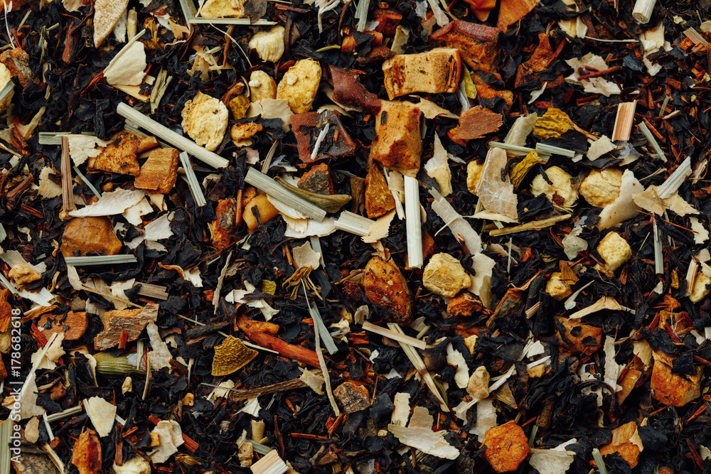 dried fruit tropical tea infusion background