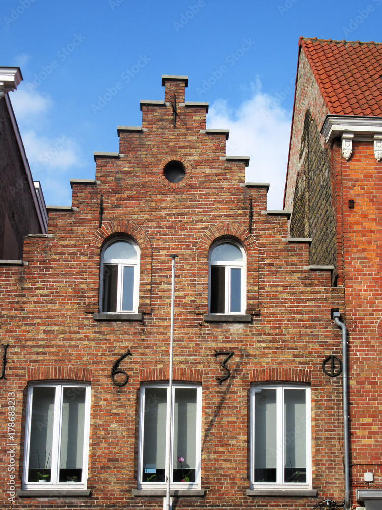 A house from 1630. Typical for Bruges medieval stepped architecture.