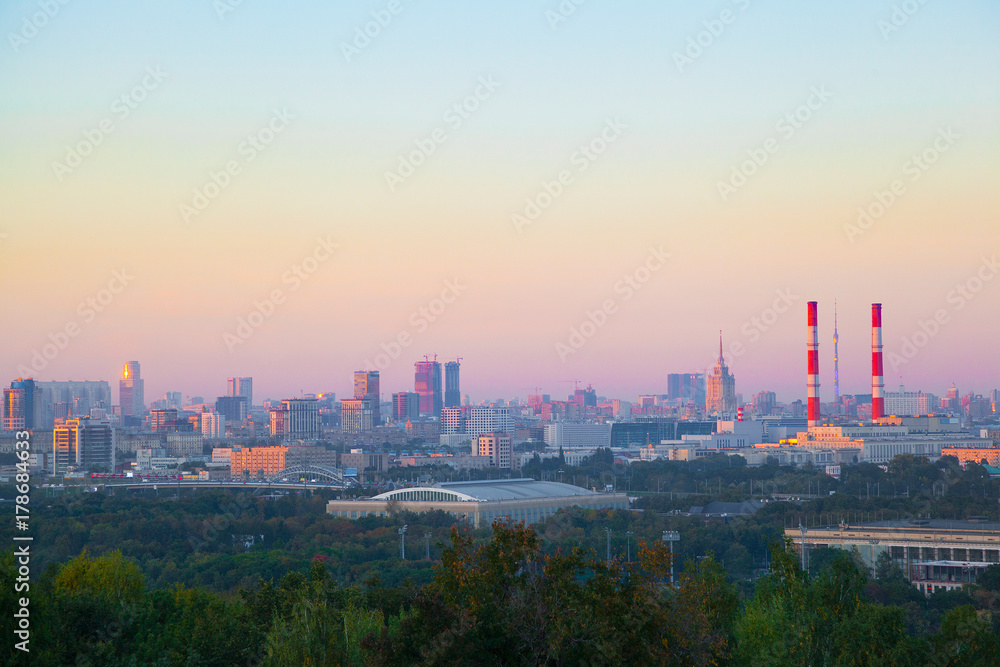 View of Moscow at sunset. the urban landscape