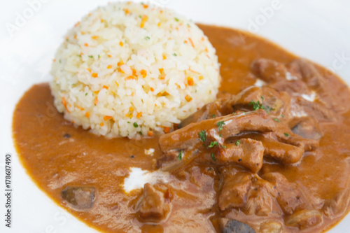 Stew served with rice