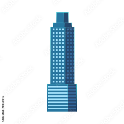 Skyscraper, modern business center, high rise building, flat style vector illustration isolated on white background. Flat high rise building, sky scraper, business center