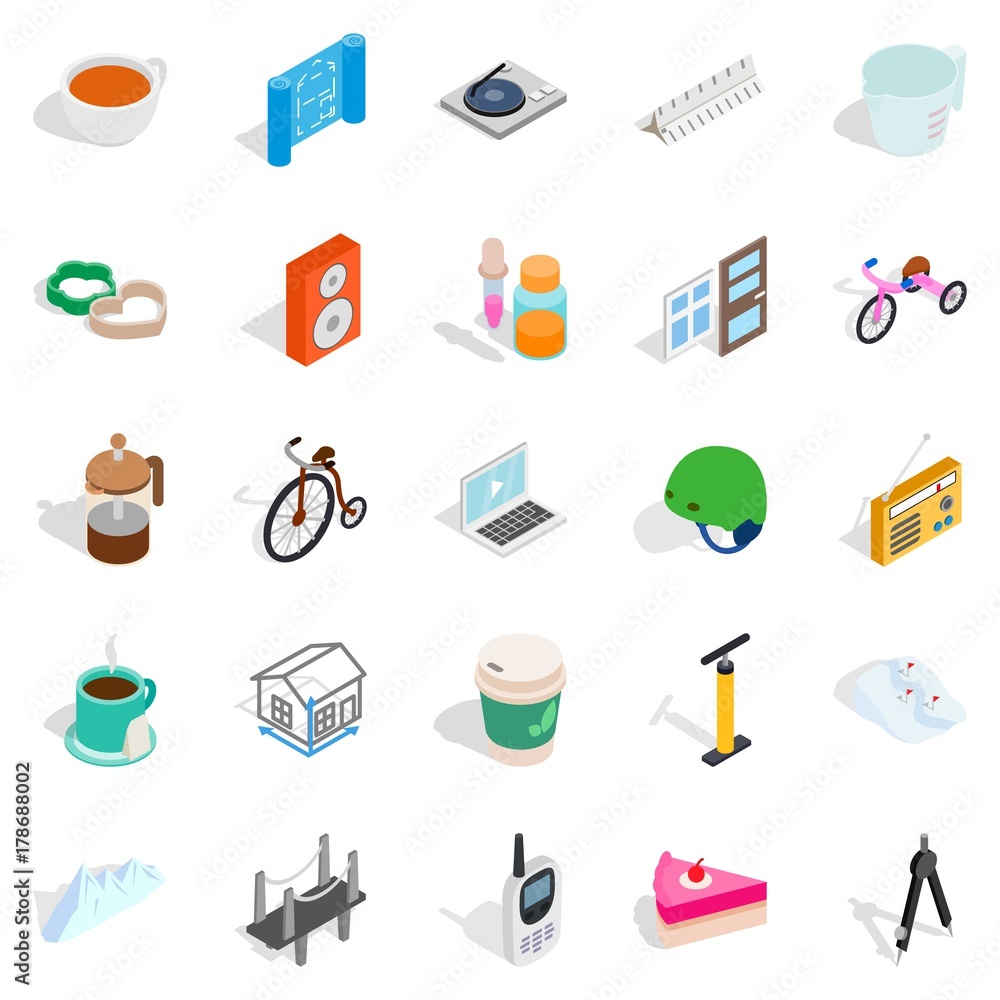 Device for construction icons set, isometric style Device for construction icons set, isometric style
