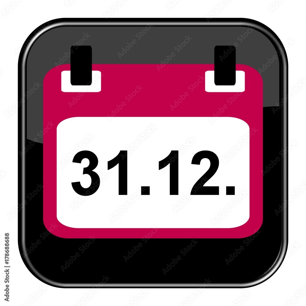 Schwarzer isolierter Button: 31.12. Schwarzer isolierter Button: 31.12.