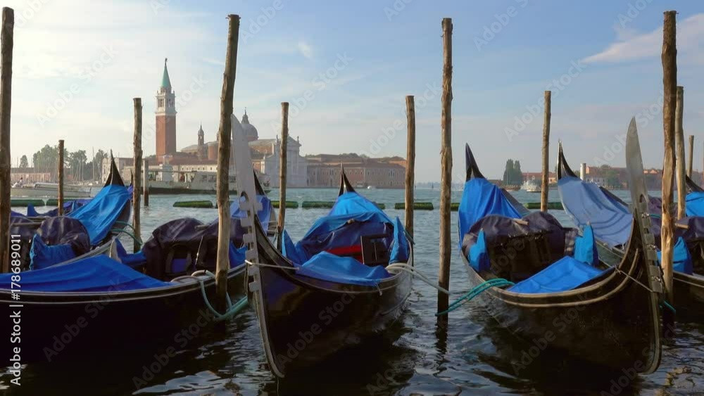 Traditional Gondolas on Canal Grande with San Giorgio Maggiore church in the background, San Marco, Venice, Italy, panorama 4k
Traditional Gondolas on Canal Grande with San Giorgio Maggiore church in the background, San Marco, Venice, Italy, panorama 4k