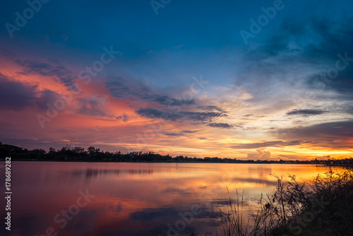 sunset on the lake landscape