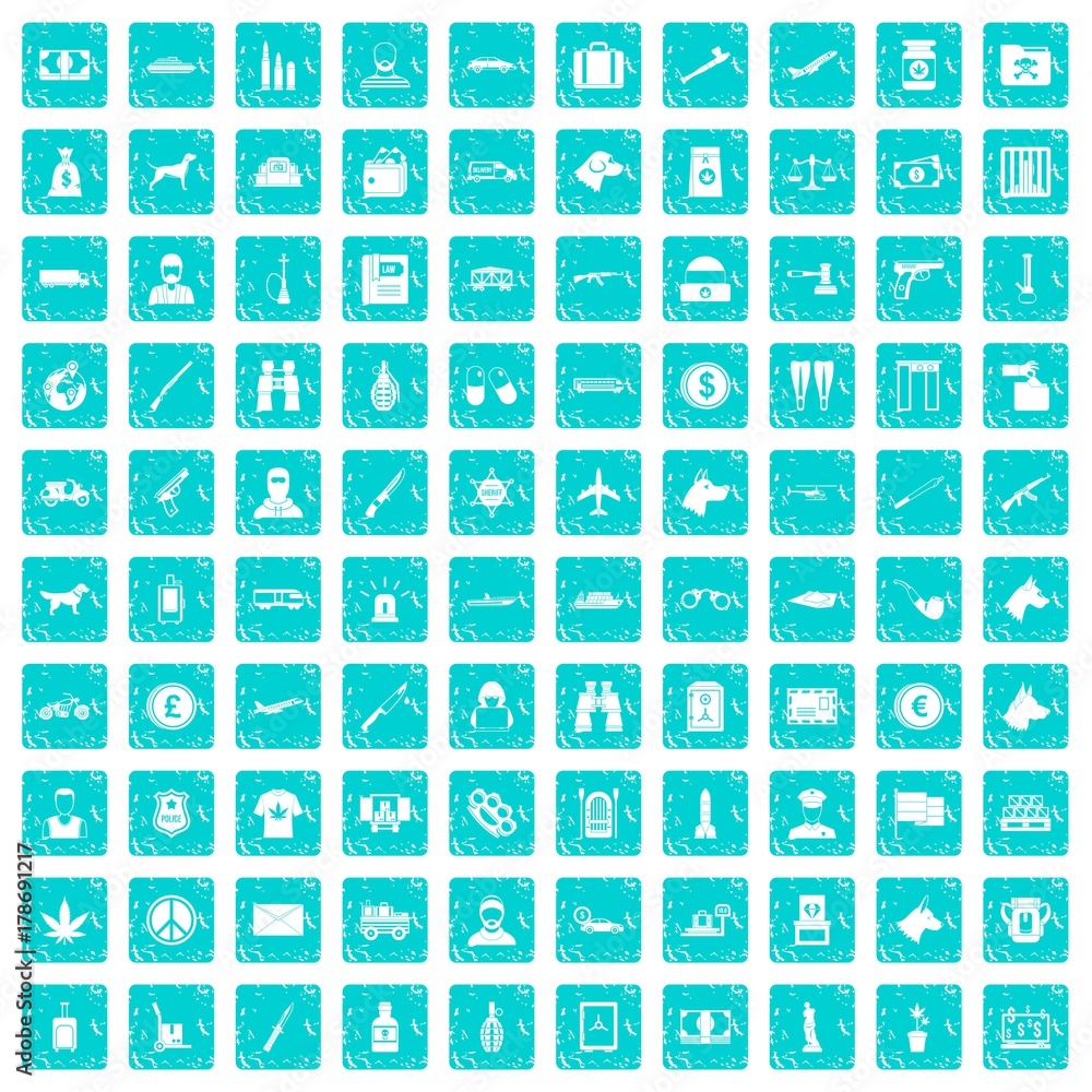 100 smuggling icons set grunge blue 100 smuggling icons set grunge blue
