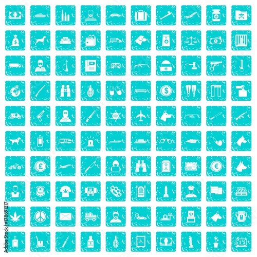 100 smuggling icons set grunge blue