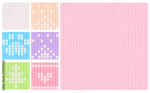 Pink and pastel knitted seamless pattern. Vector knit texture for kids and baby. Christmas winter background. 