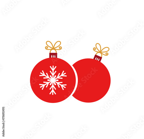 Two red Christmas balls ornaments isolated on white background.