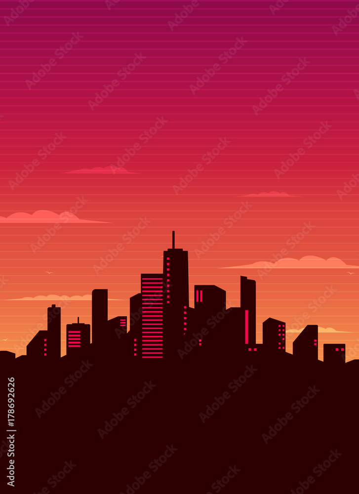 City landscape sunset