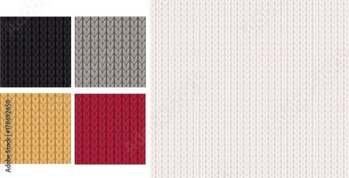 Black, gray, dark red, white and gold knitted seamless pattern. Vector knit texture. Christmas winter background.
