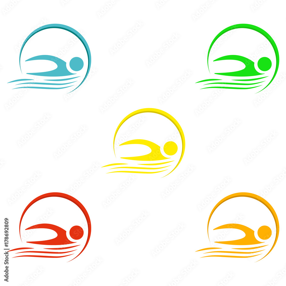Swimming Logo (Nageur, Piscine, Natation) 5 couleurs