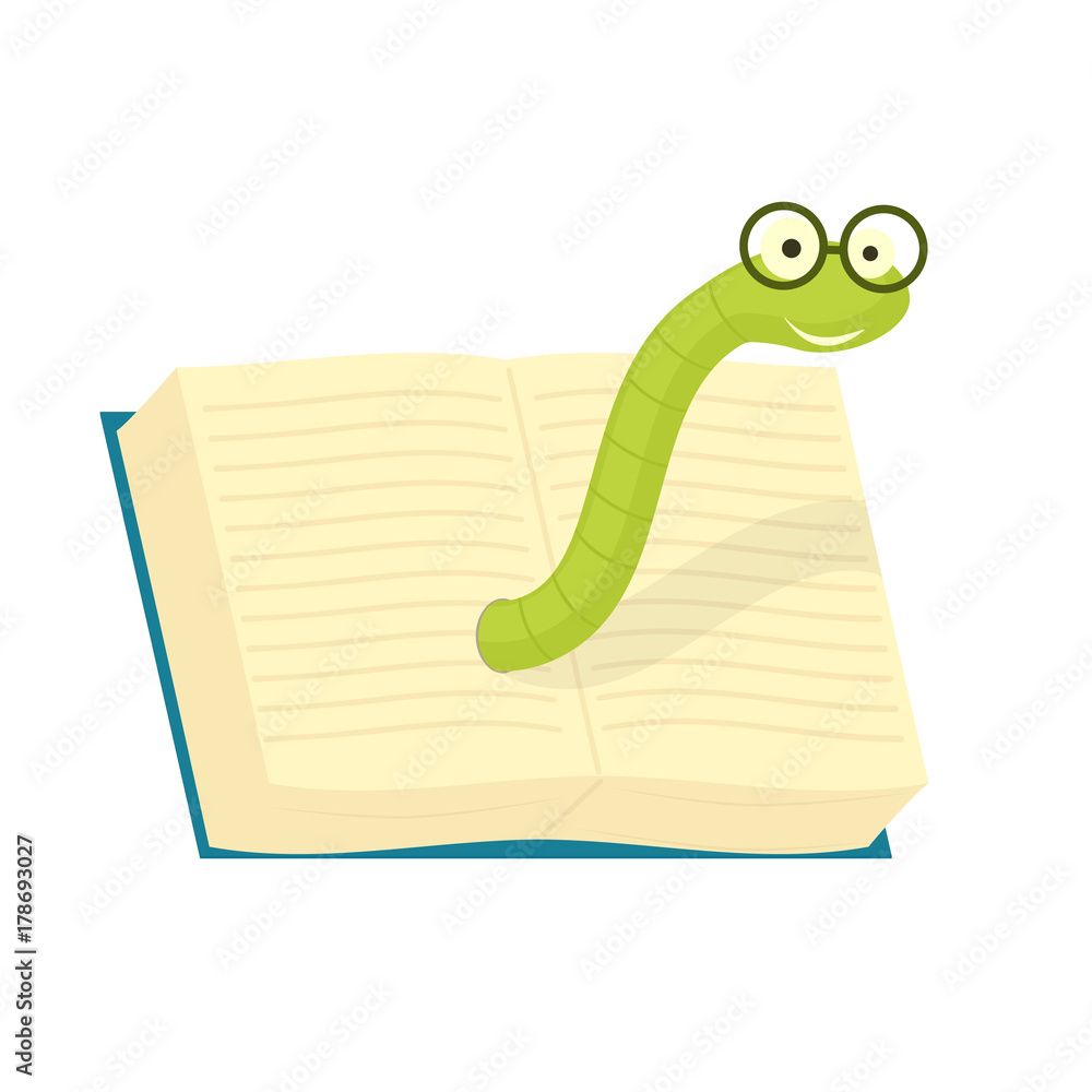 cartoon bookworm with glasses and book Stock Vector | Adobe Stock