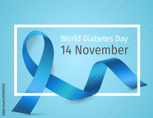 Blue Circle, Globe and Reminder Date of World Diabetes Day, Vector Illustration.