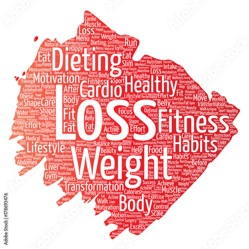 Vector conceptual weight loss healthy diet transformation paint brush word cloud isolated background. Collage of fitness motivation lifestyle, before and after workout slim body beauty concept