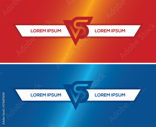 Red and blue horizontal banners with VS letters.