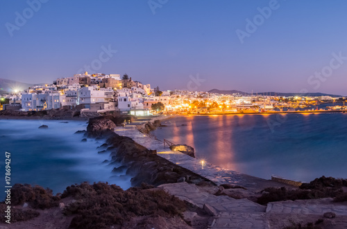 Naxos castle and harbour, HDR image after dusk with lights © Stoffel