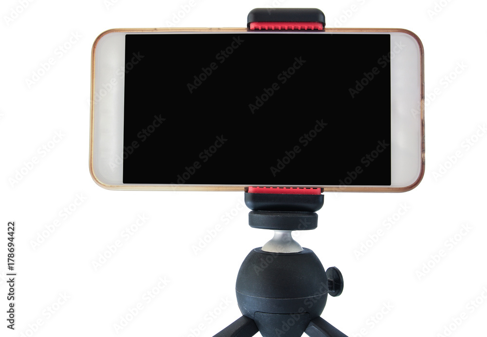 Tripod mobile with smart phone isolated white background. Tripod mobile with smart phone isolated white background.